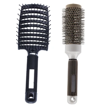 

2 Pcs Hair Comb: 1 Pcs Hair Brush Ceramic Iron Round Comb Barber Dressing Salon Styling(25Mm) & 1Pcs Vented Styling Hair Comb De