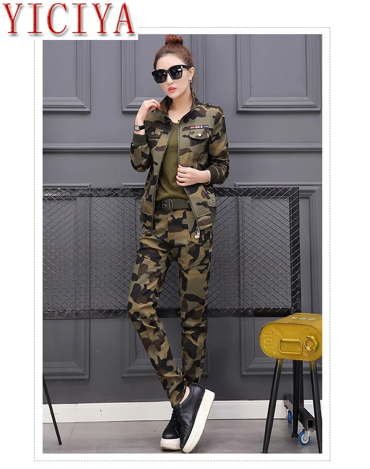 Камуфляжный костюм размера плюс, зеленый, женский, 2, 3 шт, набор, наряды, co-ord, топ, брюки, зима, осень, одежда, костюм, хлопок, военный