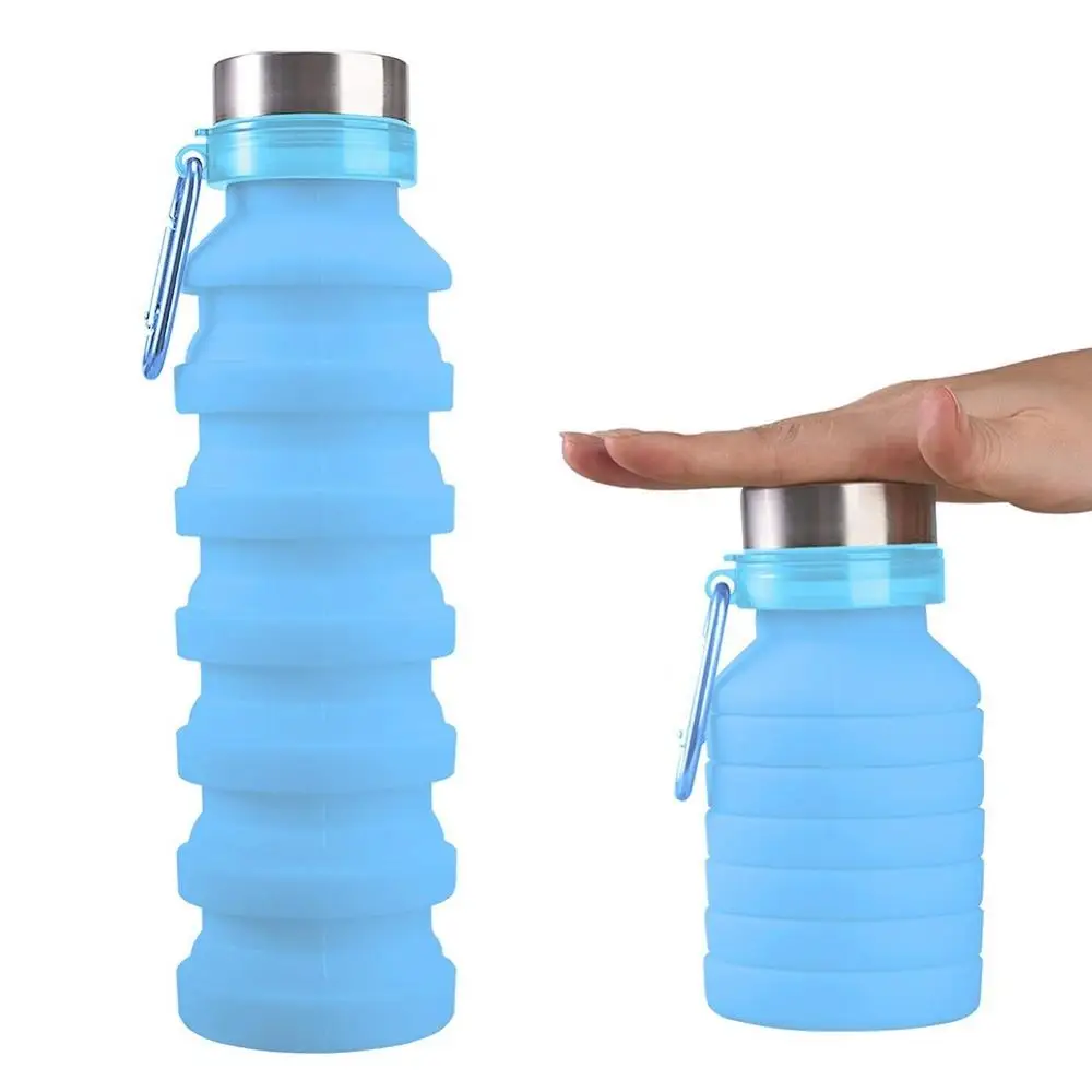 550ml Portable Folding Silicone Telescopic Drinking Bottle Collapsible Coffee Cup Folding Silica Water Cup with Lids Travel