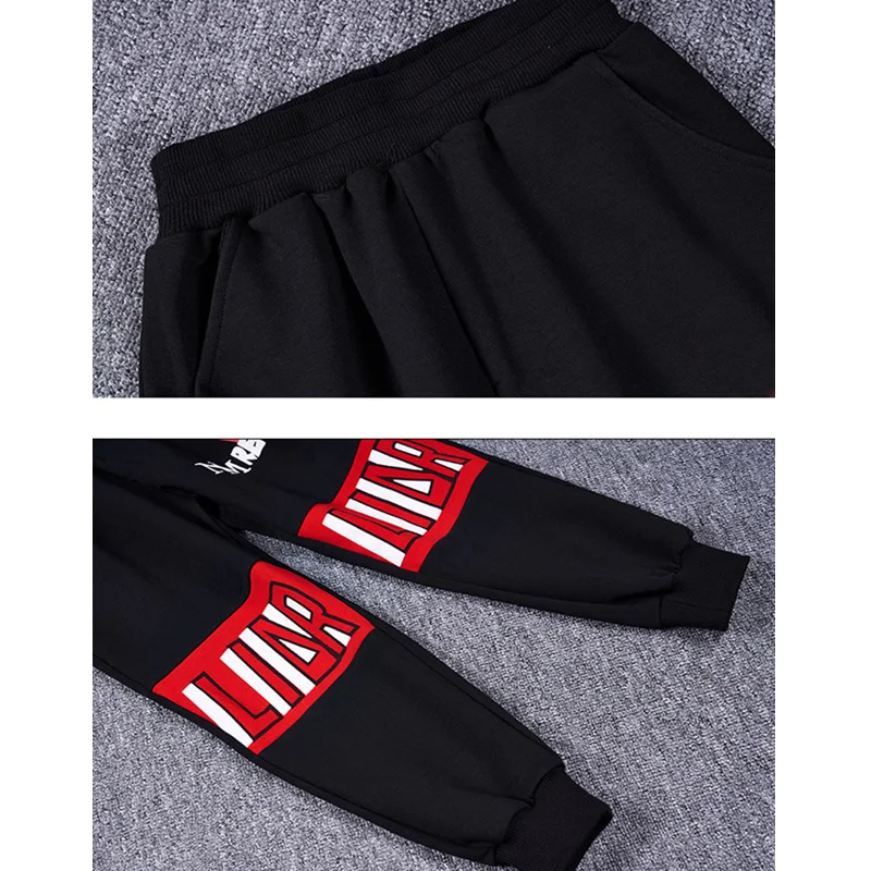 2 Pieces Big Boys clothing set cotton Fashion Letter Long sleeves Hoodies+ Haren Pants Black outfits For 6 8 10 12 14 Years