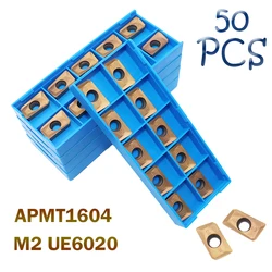 APMT1604 M2 UE6020 50 pièces Inserts en carbure, lame APMT 1604 CNC outil de tournage, pièces de tour mécanique, fraiseuse de découpe 