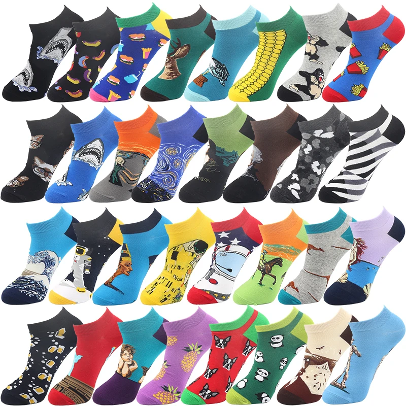 

Funny Men's Ankle Socks Cartoon Shark Oil Starry Night Happy Cotton Short Boat Socks From The Factory Dropshipping Contact Us