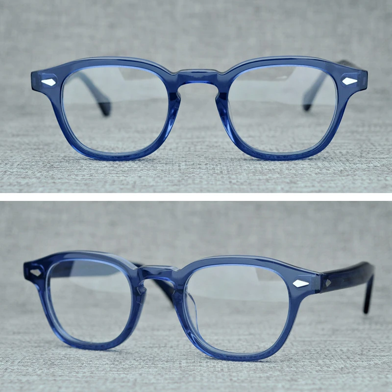 

Optical Glasses Frame Men Women Johnny Depp Sunglasses Polarized lens Brand Vintage Blue Acetate glasses Frame Top Quality 005