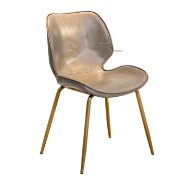 

Modern Light Luxury Iron Leather Dining Chair Nordic Backrest Cloth Dining Stool Furniture Living Room Leisure Negotiation Chair