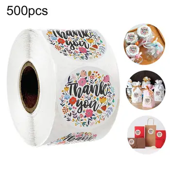 

Thank You Label Sticker 1in" Round Multi Color Flower Design 500 Labels per Roll for Birthdays Weddings Giveaways Bridal Showers