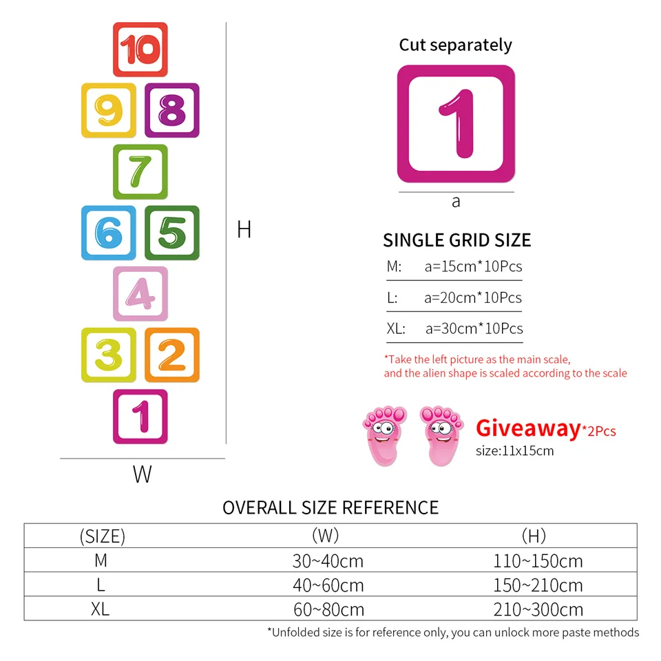 Cute Cartoon Number Grid Ground Sticker For Kids Room Self Adhesive Nursery Game Floor Decal Child Gift Wall Sticker Home Decor