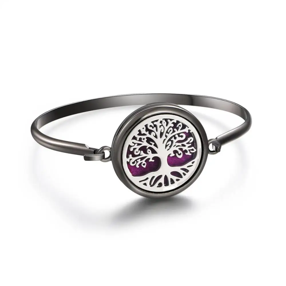 Black Aromatherapy Bracelet Essential Oil Diffuser Locket Perfume Bracelet Tree of Life 316L Stainless Steel Diffuser Bracelet - Metal Color: B223-42