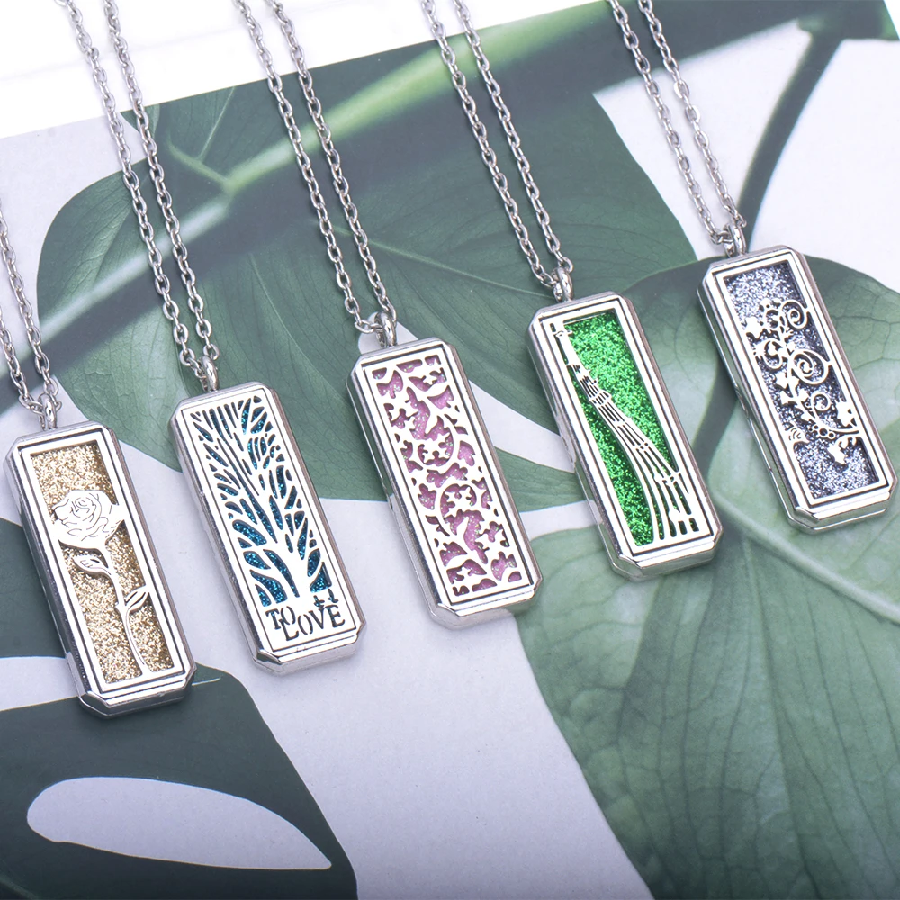 

Aromatherapy Necklace Square Stainless Steel Essential Oil Diffuser Necklace Pendant Perfume Dissemination locket Sweater Chain