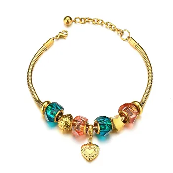 

Bracelet Beaded Fashion Multicolored Beaded Heart-shaped Titanium Steel Temperament Lady Accessories Simple and Elegant Delicate