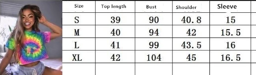 Fashion Colorful Tie Dye Print T Shirts Women Short Sleeve Crew Neck Holiday Club Sexy Casual Crop Tops Streetwear Short Tee