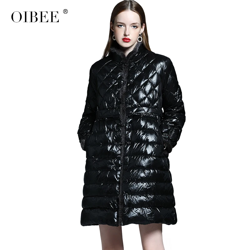 OIBEE2019 осень и зима женский легкий воротник пряжка ретро Мода Дикий длинный пуховик для женщин