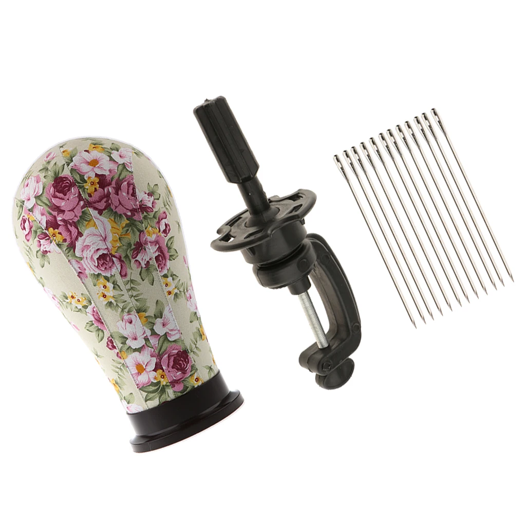 21’’ Cosmetology Mannequin Canvas Block Head for Wigs Display Making with Plastic Holder Clamp and 12Pcs Pins