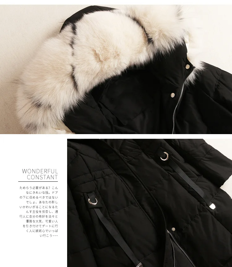 Shuchan 90% белый пуховик на утином пуху женские стильные пальто с капюшоном из натурального Лисьего меха парка на молнии однотонная длинная одежда зима