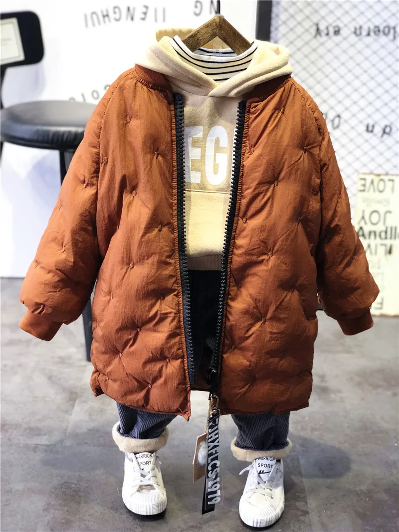 Новинка 2018 года, зимняя Стильная Детская куртка в Корейском стиле, плотная стеганая однотонная длинная теплая хлопковая стеганая одежда, Ja