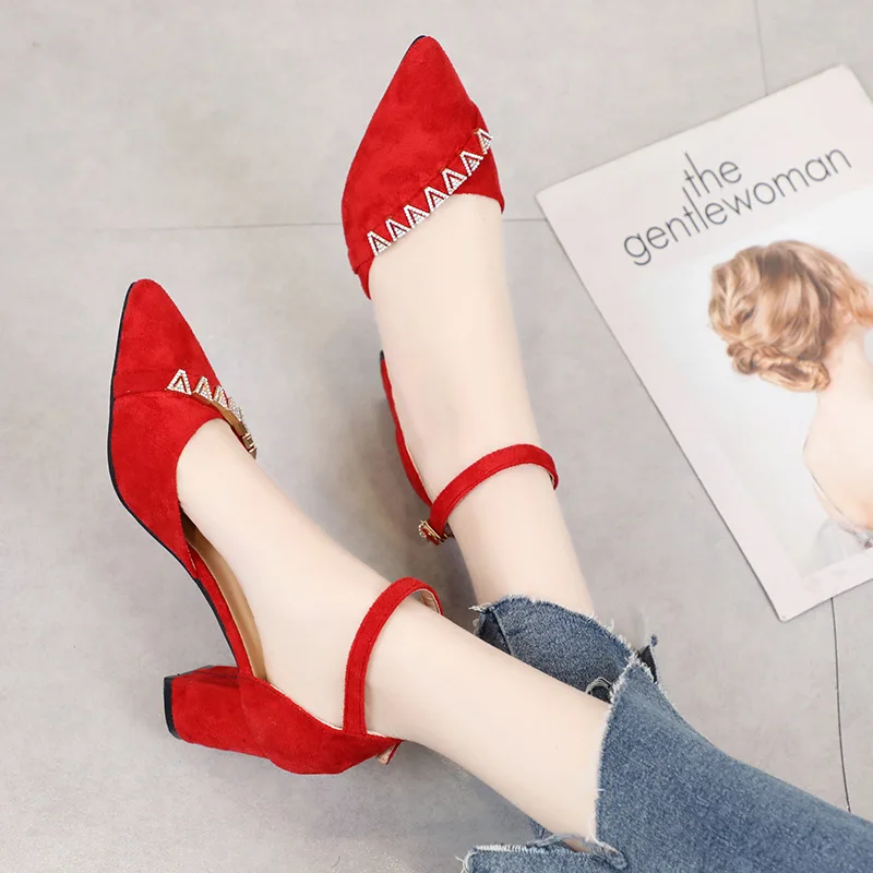 Fashion Sandals Women 2020 Spring Summer Pointed Buckle Shallow Thick High-heeled Ladies Pump Large Size High Heels Shoes Woman Fashion Sandals Women 2020 Spring Summer Pointed Buckle Shallow Thick High-heeled Ladies Pump Large Size High Heels Shoes Woman