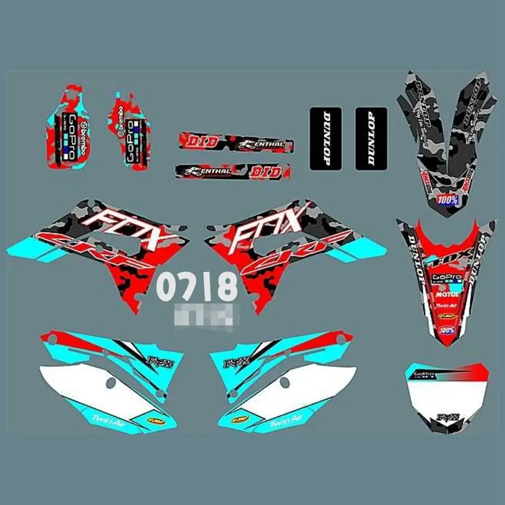 Для HONDA CRF250R- Новые полные графические наклейки на заказ имя номера глянцевые яркие наклейки водонепроницаемые