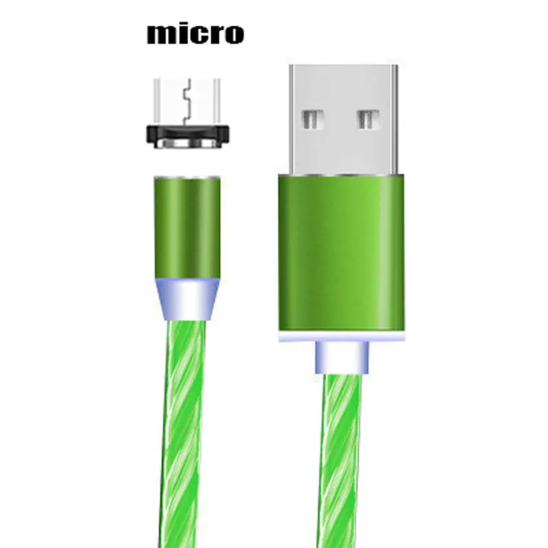 Green Android Стример линия передачи данных Магнитный Micro USB кабель для Iphone xsmax Xiaomi 9 huawei P30 P20 Micro usb type C волшебный свет зарядный кабель - Цвет: Green Android
