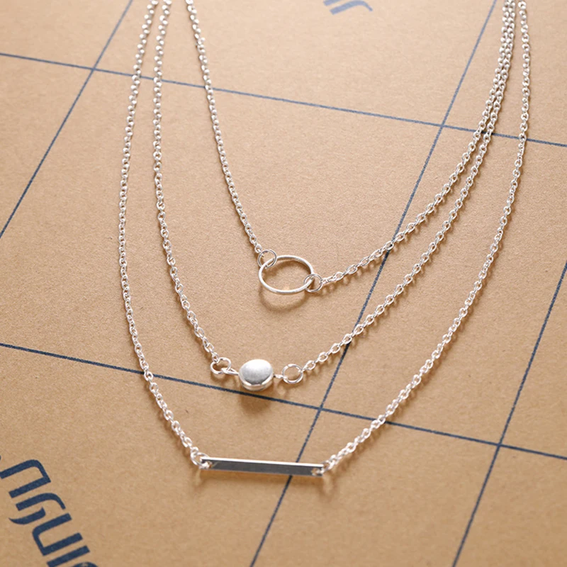 

Fashion Delicate Multi Layer Necklaces Pendants Circle Gold Silver Layered Chain Pendant Necklace For Women Jewelry Gift