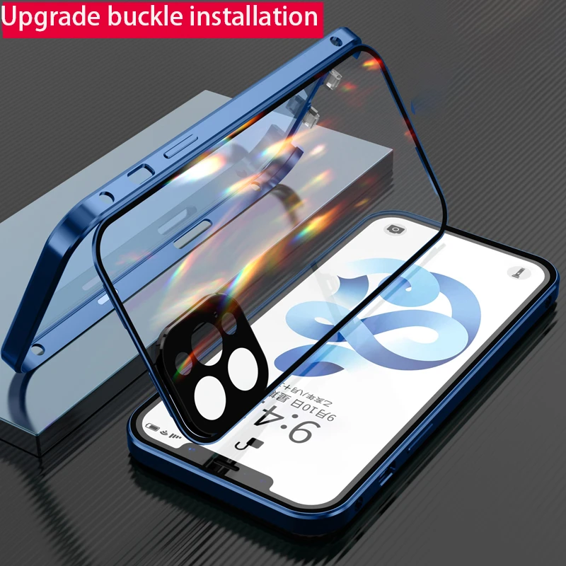 Metal 360 with Built in Screen Camera Protect For iPhone 13 12 Pro Max Mini Case Safety Locks Glass Funda Luxury Phone Cover apple iphone 12 mini  case