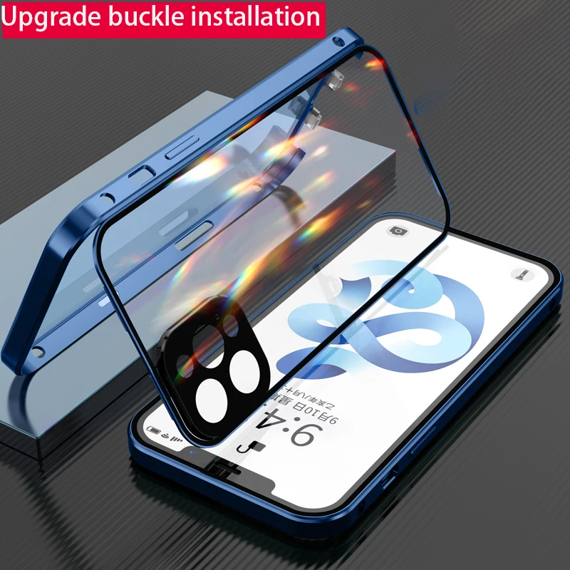 Metal 360 with Built in Screen Protect For iPhone 12 Pro Max Mini Case buckle installation Glass Funda luxury Coque Phone Cover