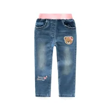 Облегающие джинсы для девочек; Новинка года; стильная детская одежда в Корейском стиле; детские мягкие брюки с вышивкой медведя