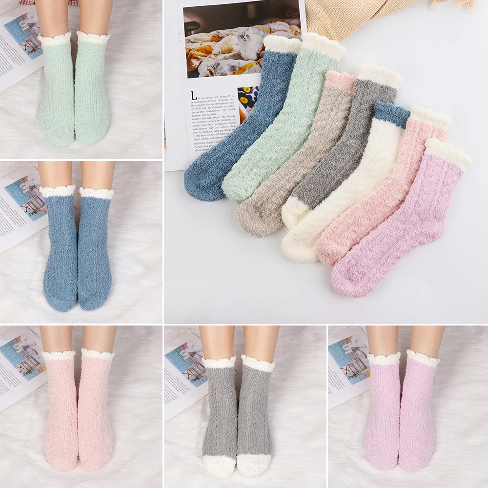 1 пара,, зимний уплотненный кашемировый носок для женщин, для девочек, милые плюшевые теплые домашние носки-тапочки, теплые носки