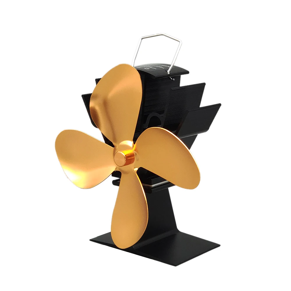 Black Stove Fan 4 Blade Fireplace Fan Heat Powered Wood Eco Burner Fan Friendly Quiet Home Efficient Heat Distribution