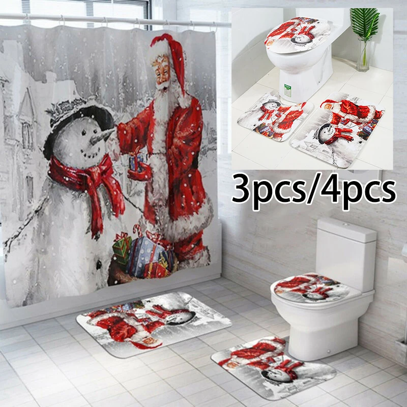 Полиэфирный принт Рождественский Снеговик занавеска для душа Противоскользящий коврик для ванной комнаты коврик для унитаза водонепроницаемый машинная стирка