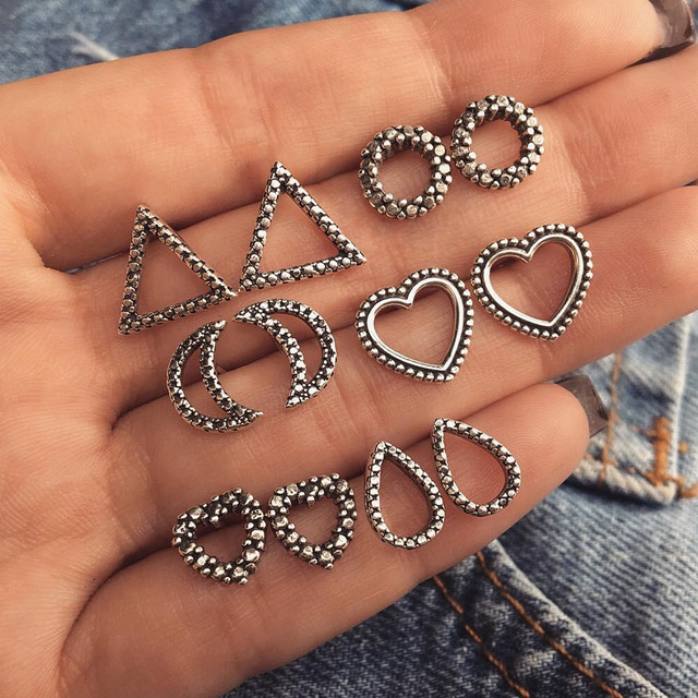 Crystal Geometric Stud Earrings For Women Stone owl Snake Moon shell Vintage Earring Girls Boho Jewelry Gift