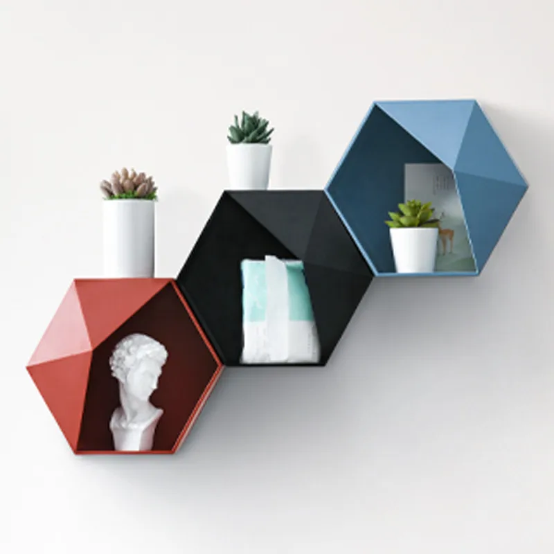 

Nordic Living Room wall-mounted Geometric Punch-free Wall Decoration Bathroom Shelf Living Room Decoration Hexagon Storage Rack
