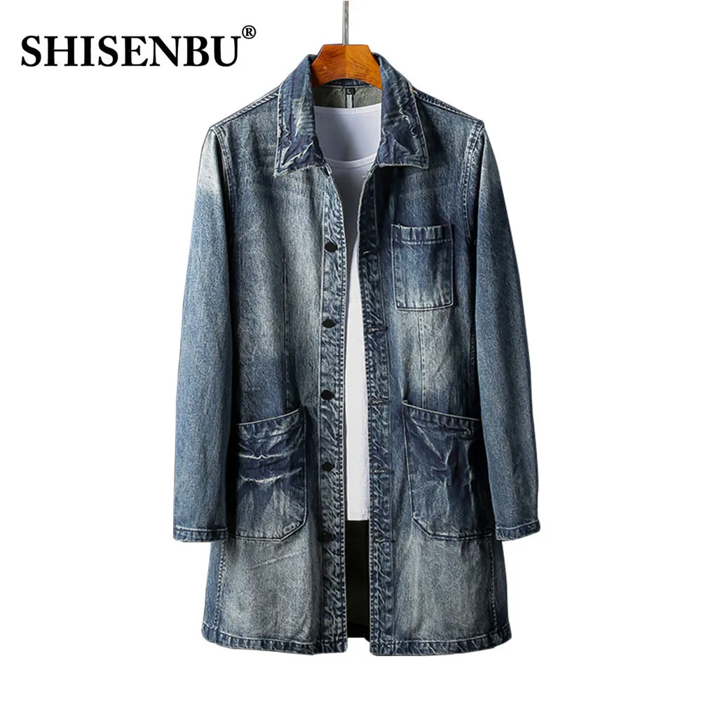 ripped jeans jacket men Embroidery cotton Mens Denim Jacket long Hip Hop Jeans Vintage Denim Bomber Jacket Ripped Holes 2019 new (4)