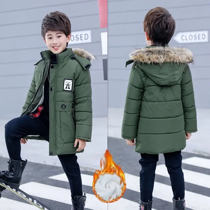 Г. Зимняя куртка новая От 5 до 10 лет для больших мальчиков модная детская хлопковая куртка с флисовой подкладкой для мальчиков подростковое пальто, верхняя одежда - Цвет: green 02