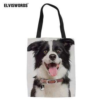 

ELVISWORDS Cute Dog Printing Tote Bag Pet Labrador Women Fashion Linen Handbags Folding Shopping Bag Teen Girl Book Shoulder Bag