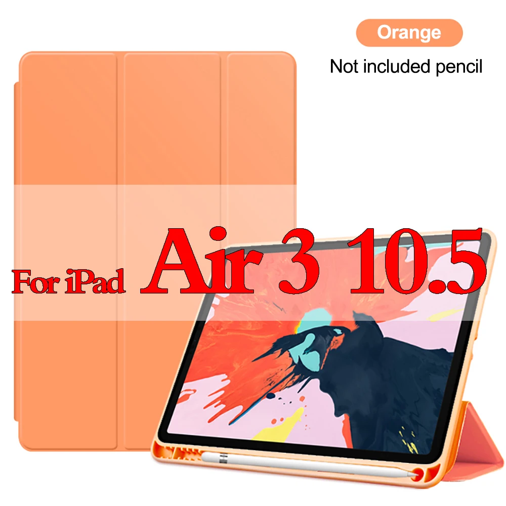 Air 3 Orange Силиконовый чехол с карандашом для ipad Air 3, 10,5 дюймов,, 7-го поколения, умный чехол для ipad 9,7,, 6th Wake up Funda Shell - Цвет: Air 3 Orange