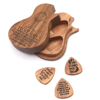

4pcs Wooden Guitar Pick Box with 3 Picks 3 Compartments Paddles Wood Container