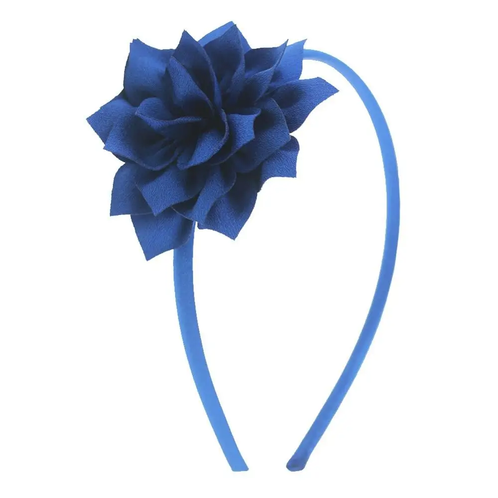 Девушки шифон цветочные повязки на голову DIY Лотос головной убор атласные заколки с лентой аксессуары для волос - Цвет: Королевский синий