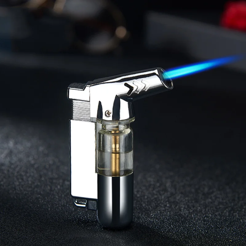 Газовые зажигалки с бутаном с брелком компактный струйный фонарь прикуриватель портативный Ветрозащитный прикуриватель аксессуары для курения - Цвет: silver
