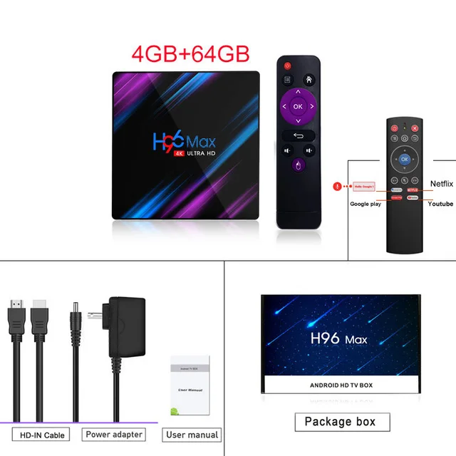 4G 64G T1 Google smart tv box android 9,0 youtube 4K H96 MAX медиаплеер BabyRiki 64 GB Android tv box Bluetooth 4,0 Fixies Android - Цвет: 4G 64G T1