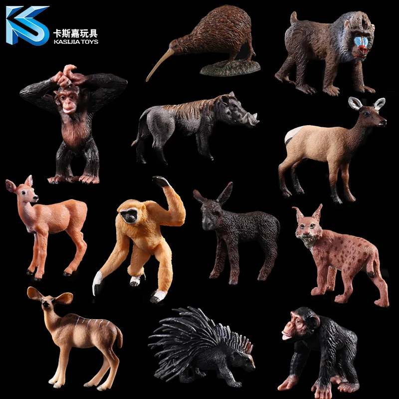 Дикие животные, модель, одноцветная модель, детская игрушка, 12-выбор, кот, осел, обезьяна, Сика, олень, дикобраз, Горилла