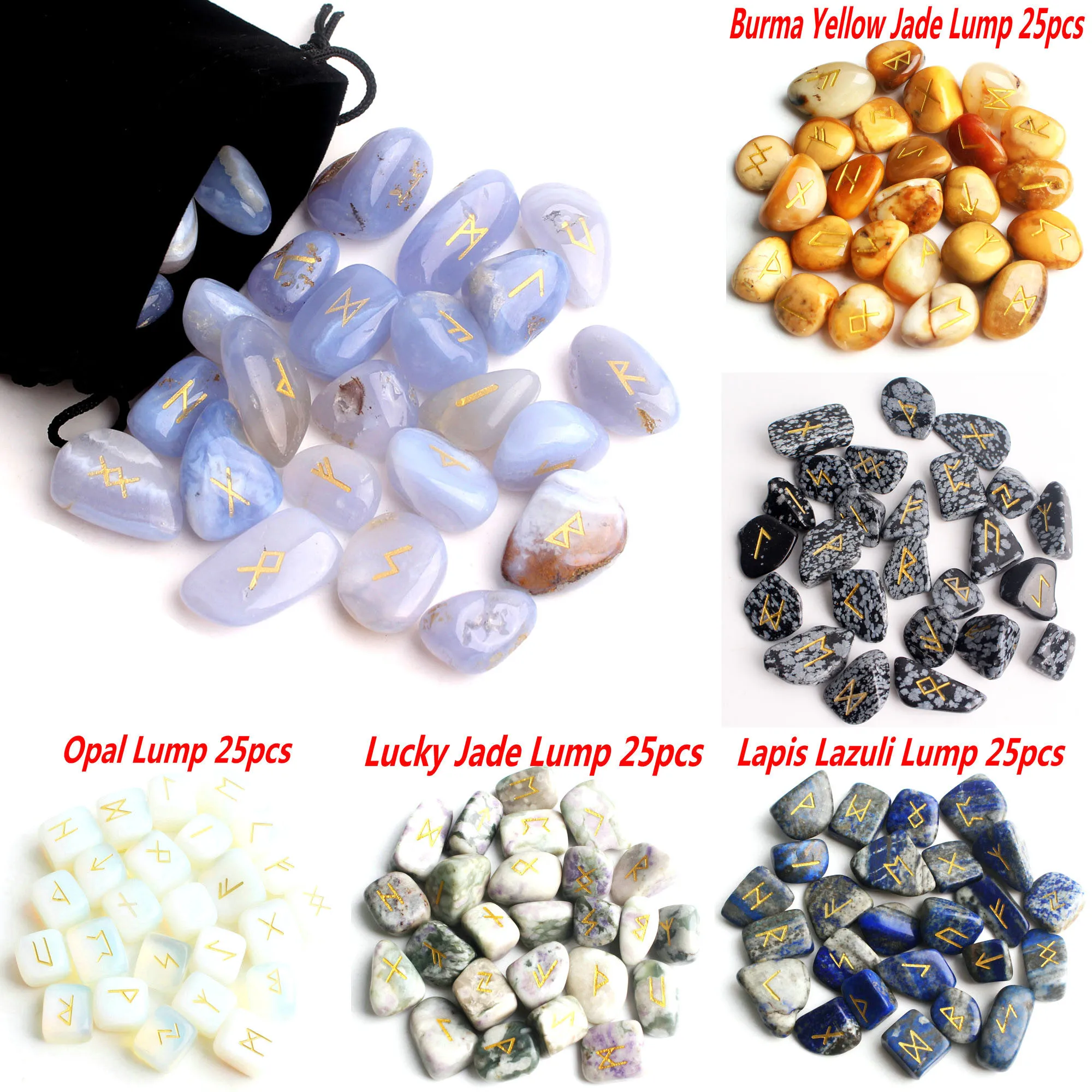 25 шт. натуральный кристалл чакры руны для гадания камни-руны полированный