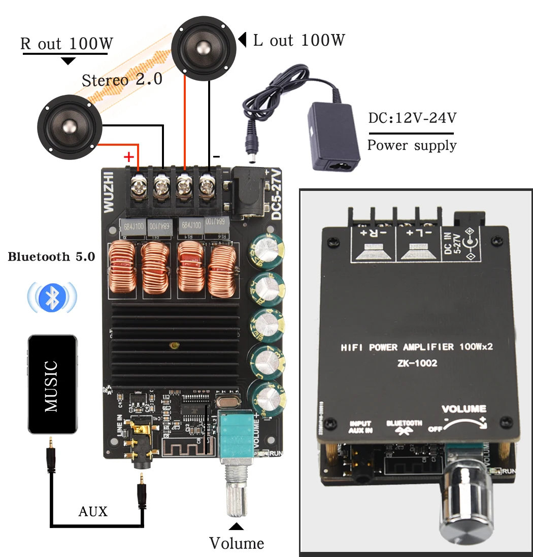 Цифровой усилитель мощности HIFIDIY LIVE Bluetooth 5 0 AUX TPA3116 плата 2x50 Вт 100 динамик стерео