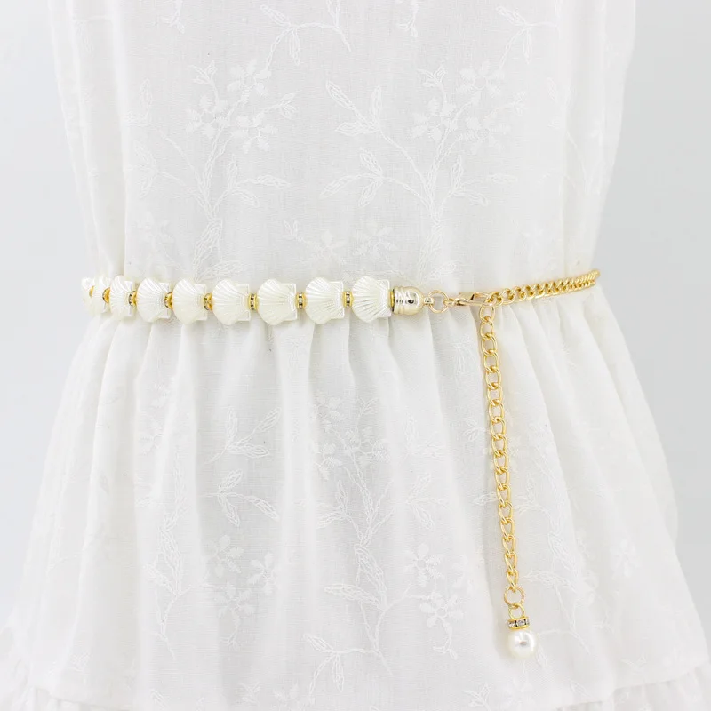 

Women's Korean-style Sweet Pearl Inlaid Chain Belt Dress Adhesive Hook Metal Decorative Thin Belt Women's Six-