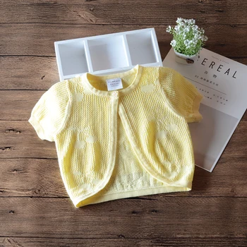 

Thin Summer Girl Jacket Cardigan Beach Outerwear Yellow Heart Shape Girl Coat 1 2 3 4 Years Old Children Girl Clothes RKC194008