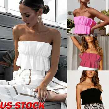 

Factory Direct Sales US Women Summer Sleeveless Crop Tank Tops Vest Shirt Blouse Ruffle Beach Clothes