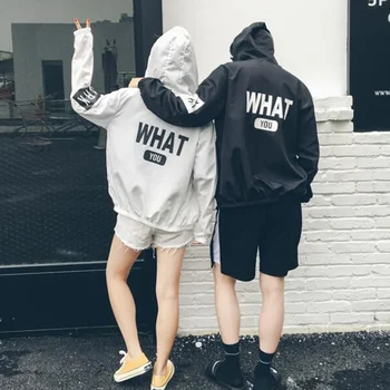 

2019 Autumn Women Print Back Letter Hoodie Jacket Long Sleeve Ladies Punk Coat Loose Female Fitting Windbreaker Tops