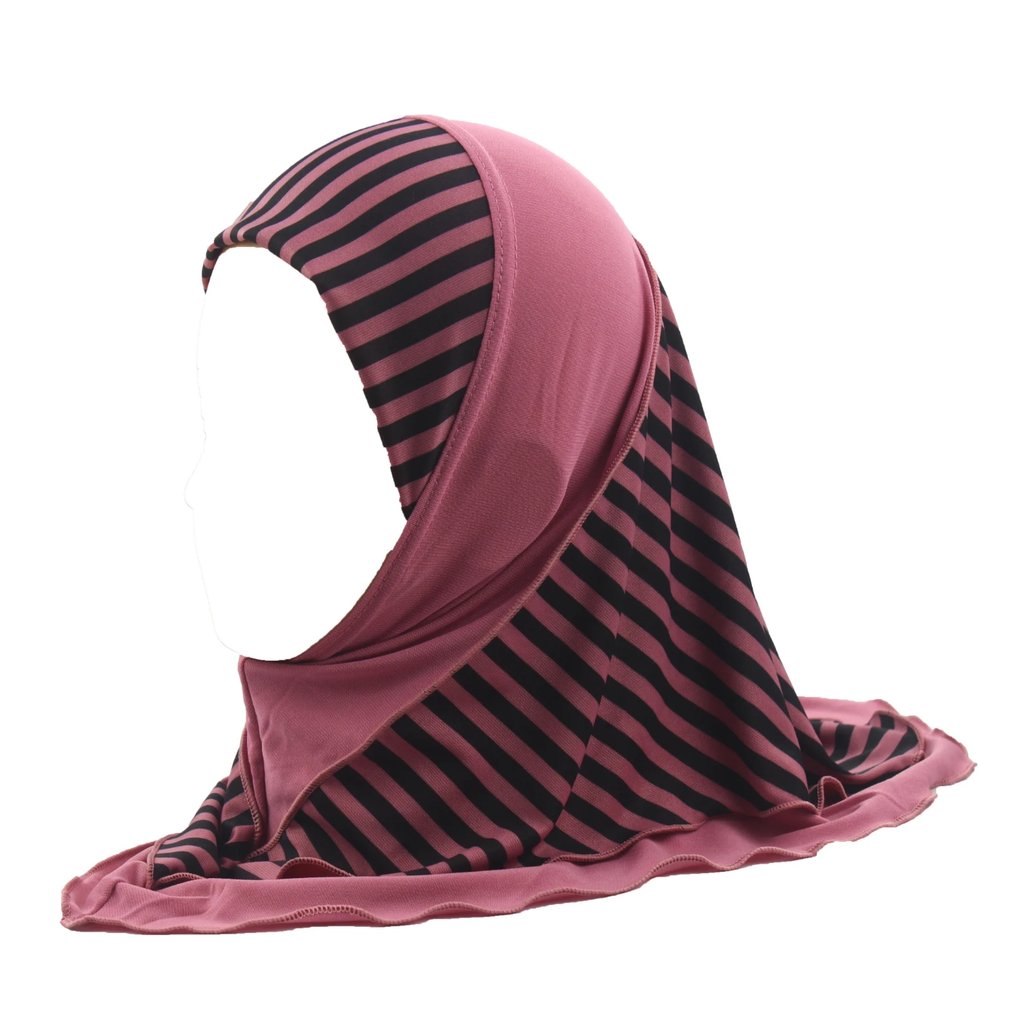 Dark Pink Мусульманский хиджаб для девочек, исламский шарф в арабском стиле, шали в полоску, двухслойные, около 45 см - Цвет: Dark Pink