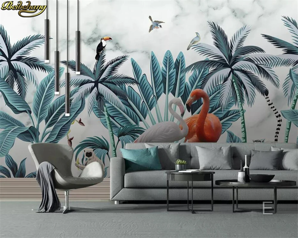 beibehang Custom 3d wallpaper murals medieval hand-painted tropical rainforest flowers and birds background wall papel de parede
