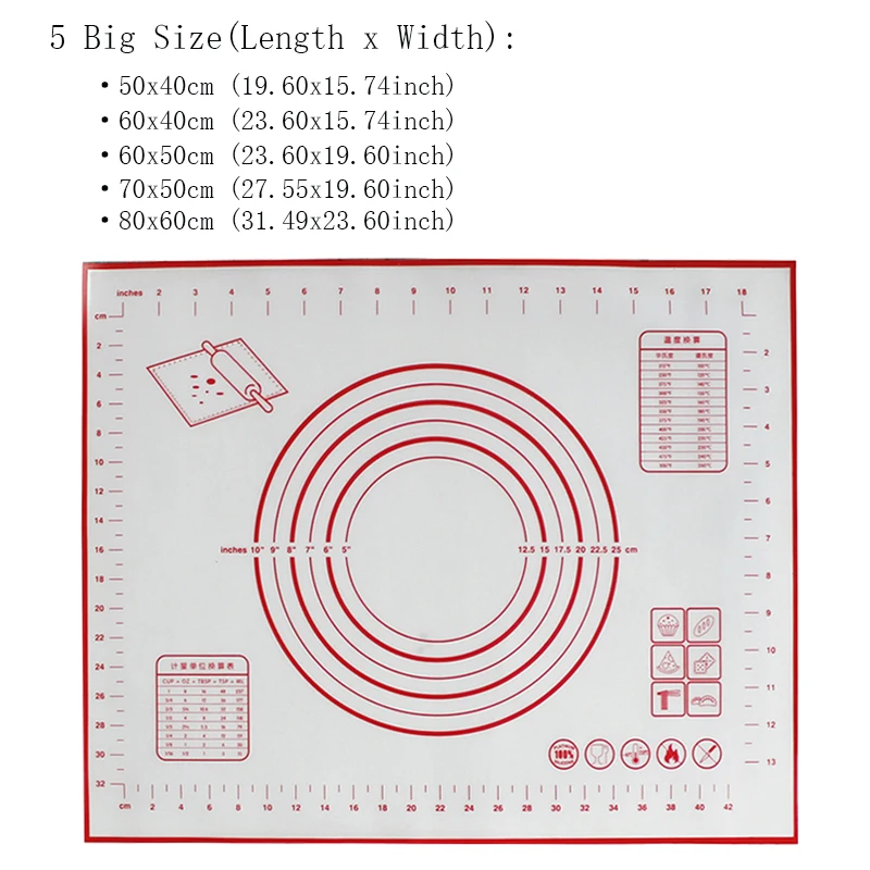 Большой размер силиконовый коврик для выпечки из стекловолокна антипригарный кондитерский коврик прокатки теста муки пиццы печенья весы Инструменты для выпечки