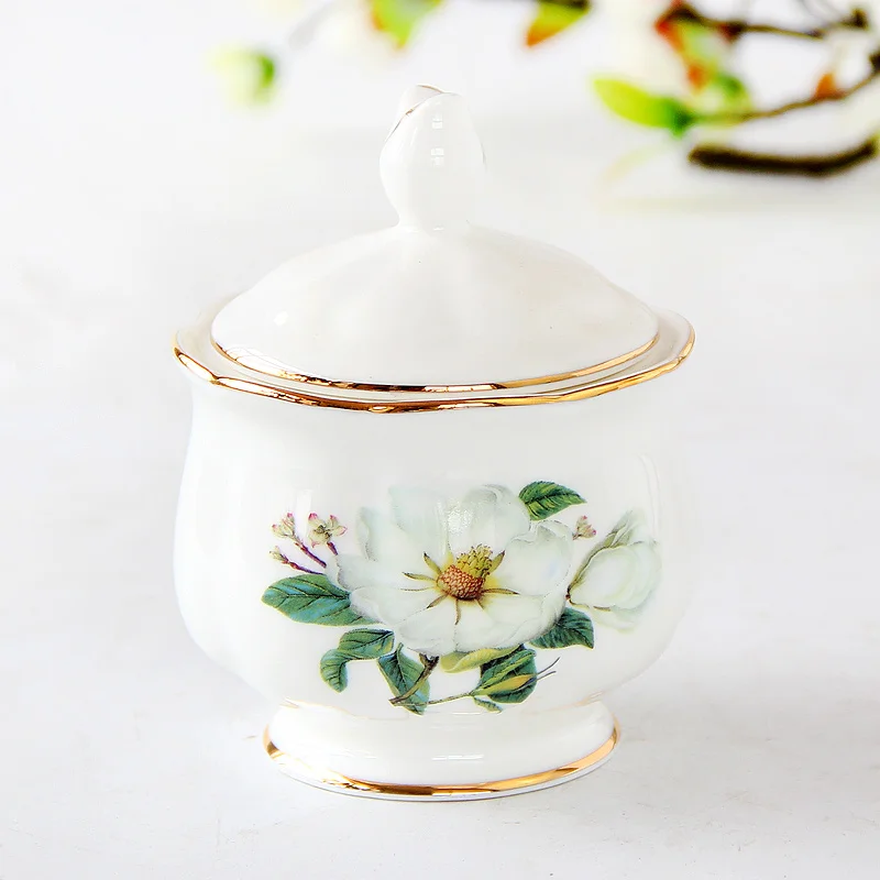 Sugar Bowl, Europe Style Bone China Coffee Set Accessory, Storage Container, Pot with Lid, Caddy, Kitchen Seasoning Box 3
