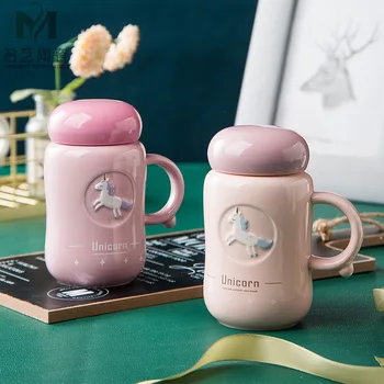

Cartoon Unicorn Ceramic Mug Creative Milk Cup with Lid Handle 350ml Adult Children Household Breakfast Juice Mugs Office Teacups